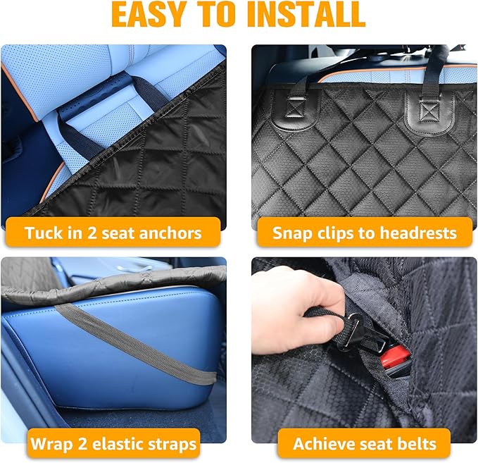 PETICON Dog Car Seat Covers for Ford f150/Ram1500//GMC Canyon/Silverado, Waterproof Pet Back Seat Cover for Trucks, Scratchproof Nonslip Durable Rear Seat Cover for Dogs