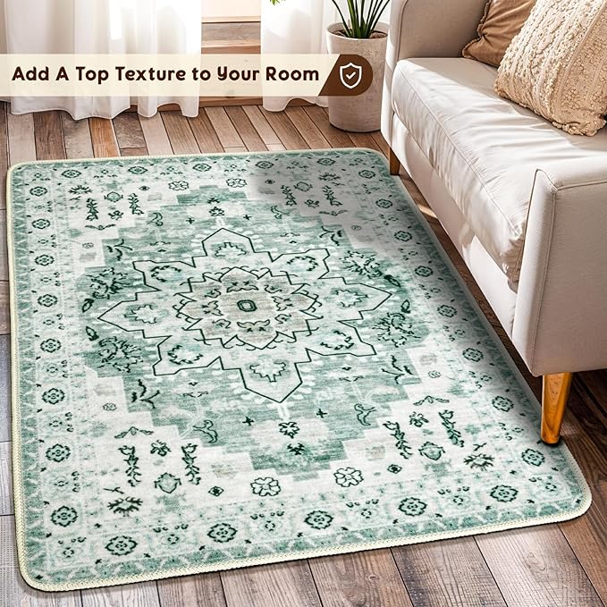 LBRO2M Rug for Entryway Indoor 2X3 Washable Rug Boho Design Door Carpet Throw Rugs for Kitchen Bathroom Non Slip Pet Friendly Area Rugs (2X3, Sage Green)