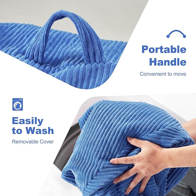 Homguava 5FT Bean Bag Chair for Adults,Teardrop Giant Bean Bags Big Beanbag Chair with Memory Foam Filled and Ultra Soft Removable Corduroy Cover for Living Room, Bedroom (Blue)