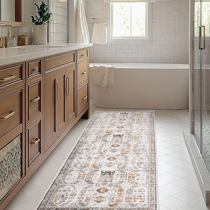2'6" x 10'Non Slip Runner Rugs - Runners for hallways, Kitchen,Entryway,Stain Resistant Washable Rugs for Bedroom, Indoor Vintage Area Rugs (Brown/Gold,2'6" x 10')