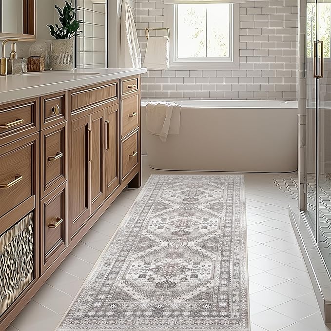 2'6" x 14'Non Slip Runner Rugs - Runners for hallways, Kitchen,Entryway,Stain Resistant Washable Rugs for Bedroom, Indoor Vintage Area Rugs (Brown/Beige,2'6" x 14')