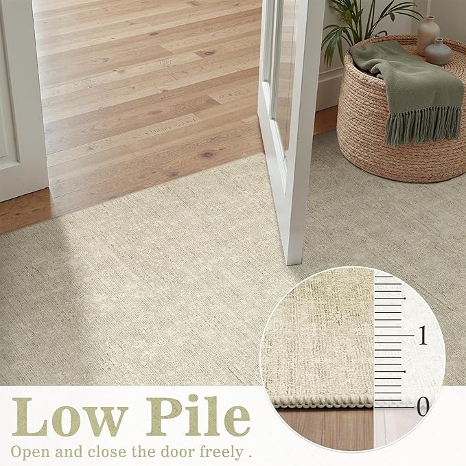 DCX 2x3 Beige Rug, Kid & Pet Friendly with Rubber Back Non Slip, Machine Washable Stain Resistant Neutral Floral Rug for Living Room, Bedroom, Home Office, Soft Low Pile Samll Nursery Carpet