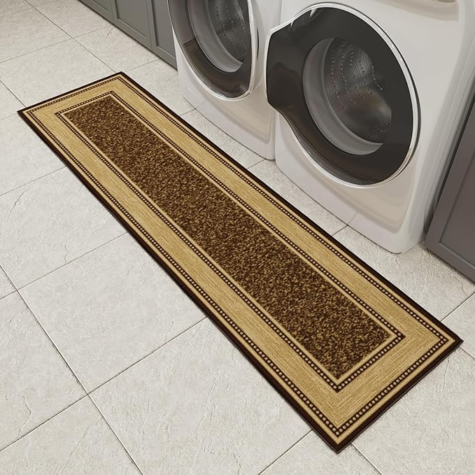 Ottomanson Hallway Runner Rug 1'10" x 6' Non Slip Border Area Rugs Easy to Clean Laundry Rug Runner Durable & Pet Friendly Floor Carpet Runners for Hallways Entryway Living Room Kitchen, Brown