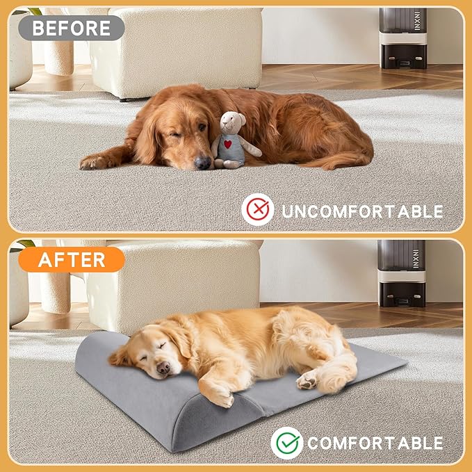Dog Bolster Pillow for Large Dog, Benefit for Cervical Vertebra and Neck, Headrest with High Resilience Foam, Easy to Carry, Machine Washable Cover竊낰asy to Clean, Light Grey(Large)