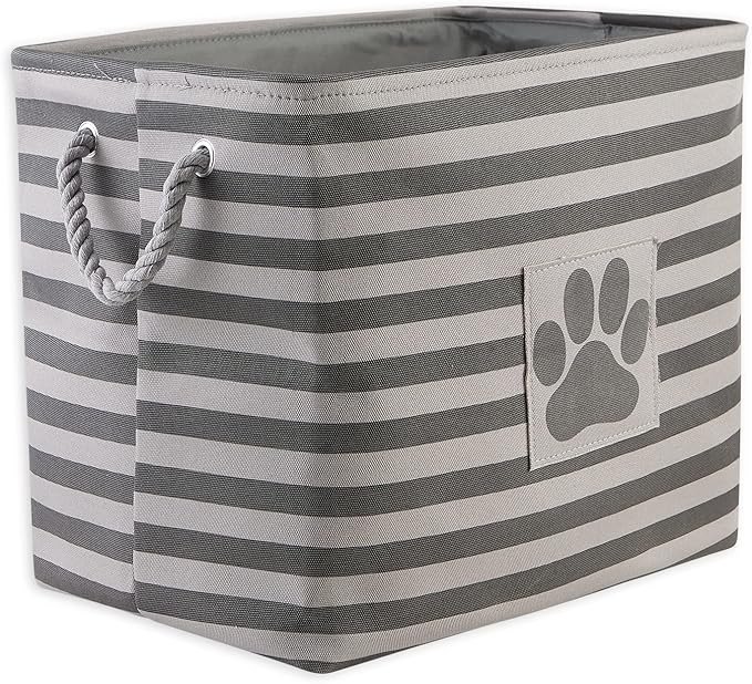 Bone Dry Pet Storage Collection Striped Paw Patch Bin, Large Rectangle, Gray