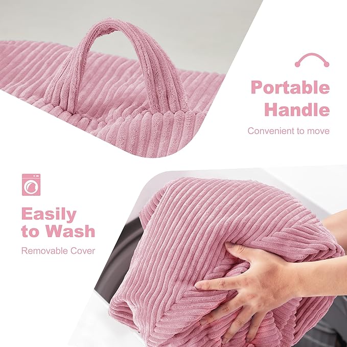 Homguava 5FT Bean Bag Chair for Adults,Teardrop Giant Bean Bags Big Beanbag Chair with Memory Foam Filled and Ultra Soft Removable Corduroy Cover for Living Room, Bedroom (Light Pink)