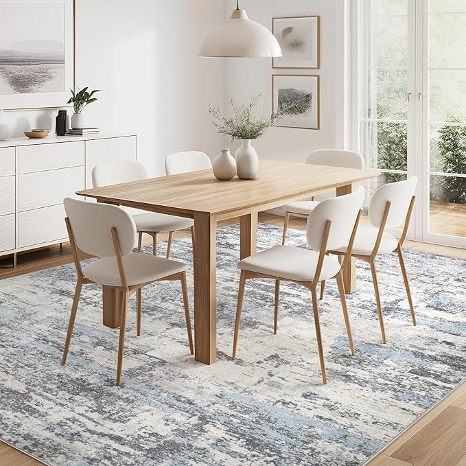 Area Rugs for Living Room: 5x8 Abstract Washable Rug Modern Neutral Large Soft Stain Resistant Non-Slip Backing Machine Table for Bedroom Dining Room Indoor Home Office Carpet - Blue Grey