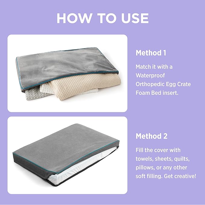 LE SURE XL Washable Dog Bed Cover Replacement Flannel Plush Fleece Cover for Orthopedic Pet Mat 41x29x3.5 Inches, Grey