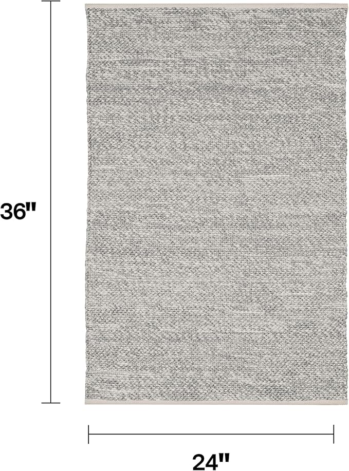 Fab Habitat Machine Washable Area Rug - Hand Woven, Stain Resistant, Pet Friendly - Premium Recycled Polyester Yarn - Solid - Kitchen, Bathroom - Biltmore - Natural - 2 x 3 ft