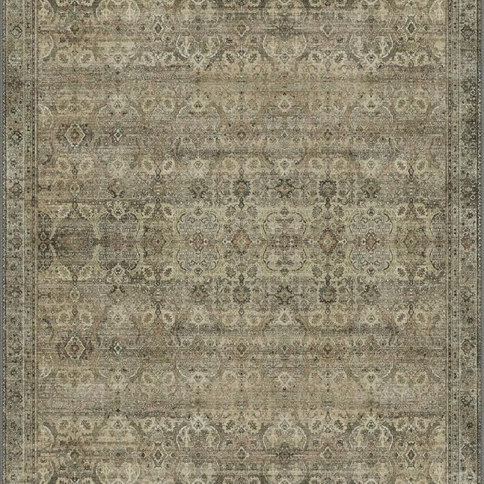 GENIMO 2x5 Runner Rugs for Hallway, Machine Washable Non Slip Vintage Rugs, Low Pile Lightweight Soft Print Rug for enrtyway, Corridor, Home Office, Kitchen, Green Khaki