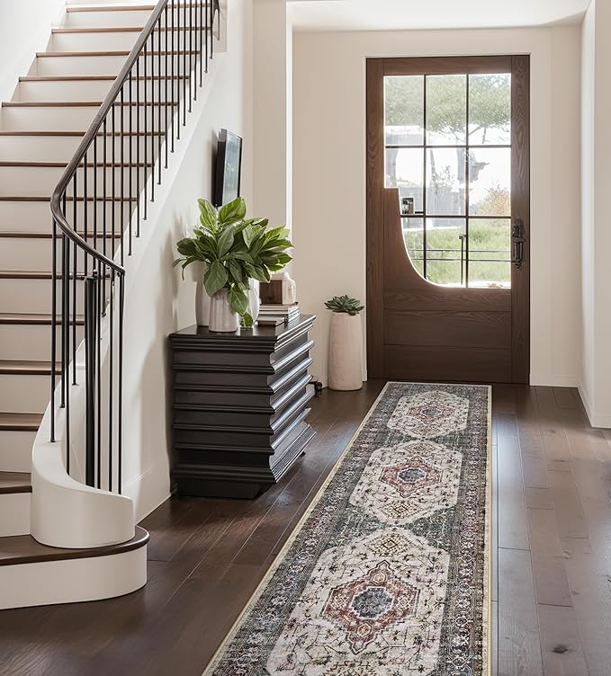 Lahome Oriental Hallway Runner Rug, 2.5x8 Kitchen Runner Non Slip Ultra-Thin, Soft Washable Hallway Rug Non Shedding Long Carpet for Entryway ?랰aundry Room Bathroom, Brown/Grey