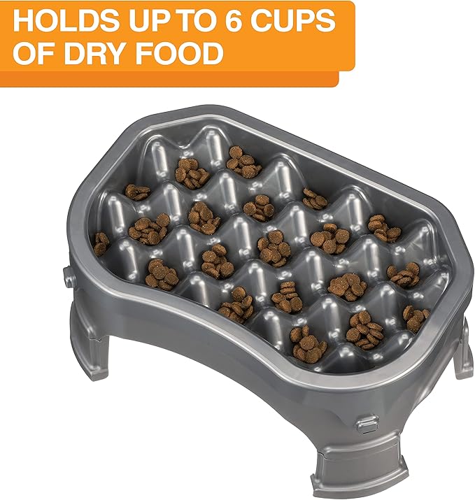 Neater Pet Brands – Neater Raised Slow Feeder Dog Bowl – Elevated and Adjustable Food Height - (6 Cup, Gunmetal)