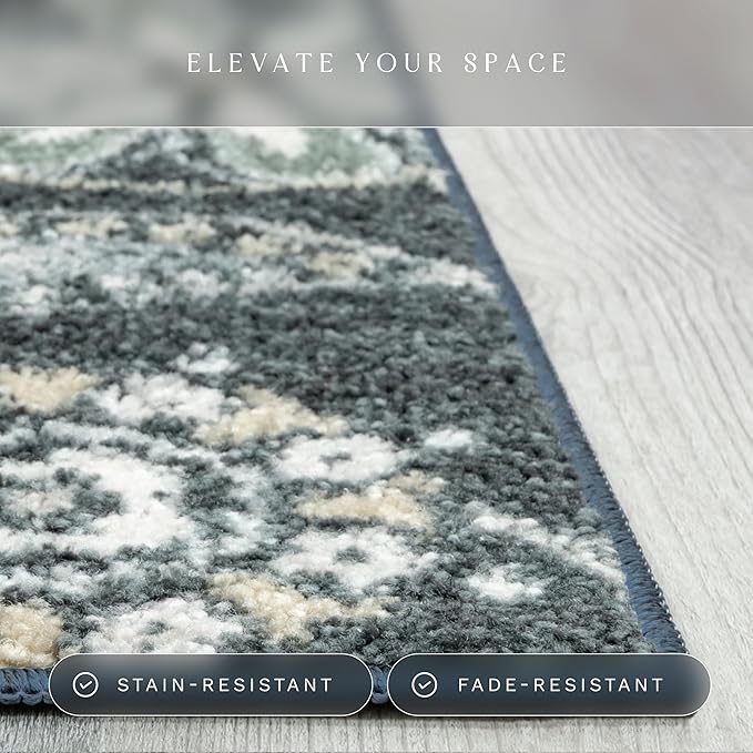 Maples Rugs Reggie Floral Area Rug - Made in USA - Washable, Non Slip, Pet-Friendly Mats for Living Room, Bedroom, and Office, 3'4" x 6', Persian Blue