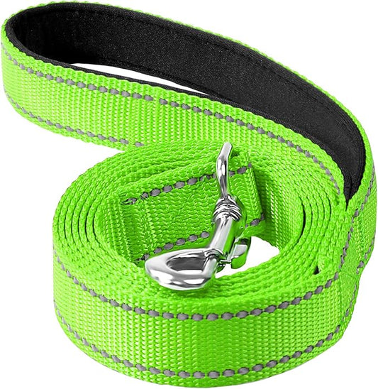 Reflective Dog Leash 6ft Soft Padded Handle Nylon Lead for Medium & Large Dogs, Durable Walking Training Leash for Night Safety (Green,1Inch Wide)