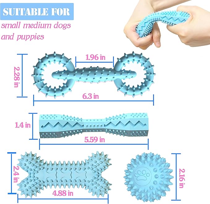 4 Pack Puppy Teething Toys 0-6 Months Puppy Chew Toys for Teething Cute Small Dog Toy Soft Rubber Toy for Puppies(Blue)