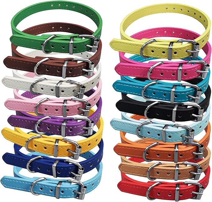 TenCloud Pet Collar Set of 12 or 16 Adjustable ID Collars Leather for Puppy Medium Large Breed Dogs Neck 6''~18'' (S(Neck:6"~12"))
