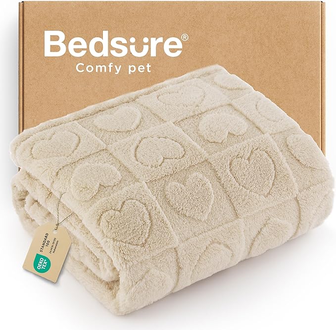 Bedsure Dog Blankets for Small Dogs Washable - Fluffy Fuzzy Cat Puppy Blanket with Premium 300GSM Coral Fleece Soft for Pet Kitten Doggy, White, 25x35IN