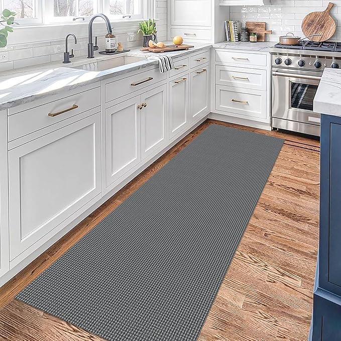 KOZYFLY Runners for Hallways 2x7 ft Washable Kitchen Runner Non Slip Rubber Backed Hall Runners Cotton Entryway Runner Rugs Floor Carpet for Indoor Backdoor Bedroom Kitchen, Grey/Dark Grey