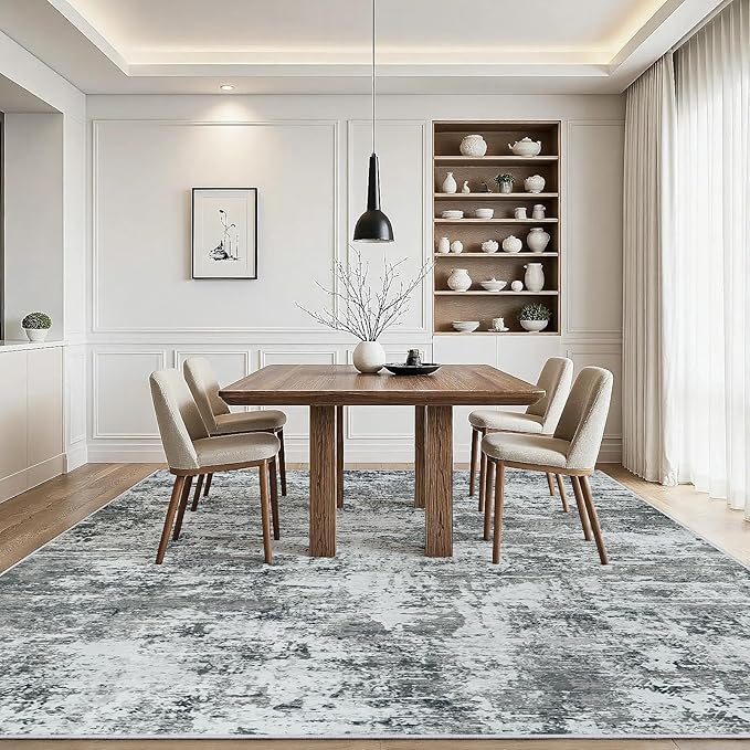 9x12 Area Rugs Living Room Rug Modern Abstract Neutral Washable Rugs Non Slip Soft Carpet Large Area Rug Low Pile Stain Resistant Non Shedding for Bedroom Nursery Dining Room Home Office Gray