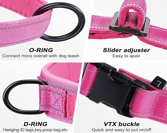 No Pull Dog Harness Pink for Small Medium Large Sized Dog, Reflective Escape Proof Adjustable Dog Harnesses with 2 Patch, XL