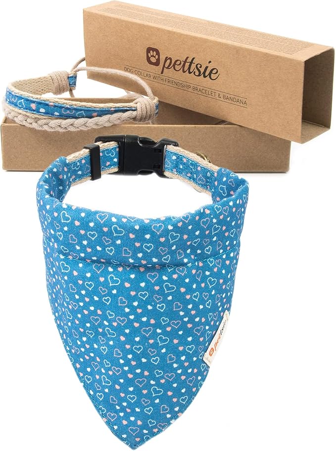 Pettsie Adjustable Dog Bandana Collar with Matching Owner Friendship Bracelet – Soft & Durable Hemp, Stylish Removable Scarf for Dogs, Gift-Ready Set for Pet Lovers, Large, Blue