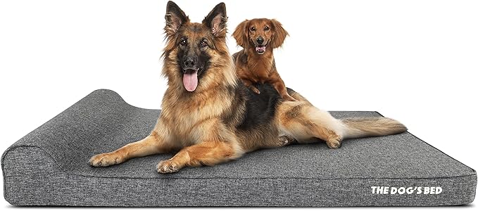 The Dog’s Bed Orthopedic Memory Foam Dog Bed with Headrest, Linen Fabric, Grey Linen, XXL, 4-Inch