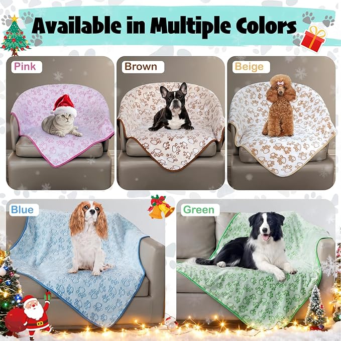 Stuffed Premium Green Soft Dog Blanket, with Flannel Green Cute Paw Print, Puppy Supplies Dog Stuff Essentials, 43 * 66 inches for Large Dogs