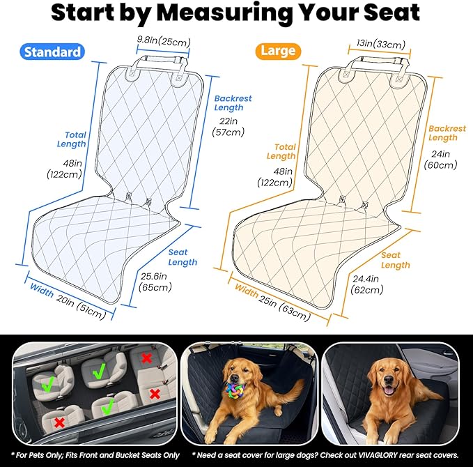 VIVAGLORY Dog Front Seat Cover Seatflex Car Seat Protector for Dog, Car Cover for Pet, Front Single Bucket Captain Chair Protector, Large, Heather Black, 2Pack