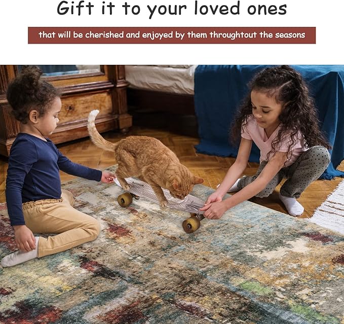 Lahome Washable Kitchen Runner Rug Non Skid, 2x7 Soft Bedroom Rug Runners for Hallways Non Slip, Soft Modern Abstract Floor Carpet Runner for Bathroom Entryway Stair Coffee Table Bar,Red/Multi