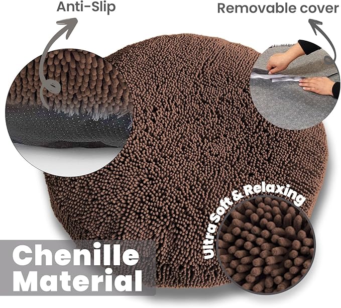 Muddy Mat® Cloud K-9 Bed for Dogs & Cats, Soft & Relaxing Donut Dog Bed, Chenille Material, Removable Cover, Washable & Dryer Safe–Brown Large(40'x40')