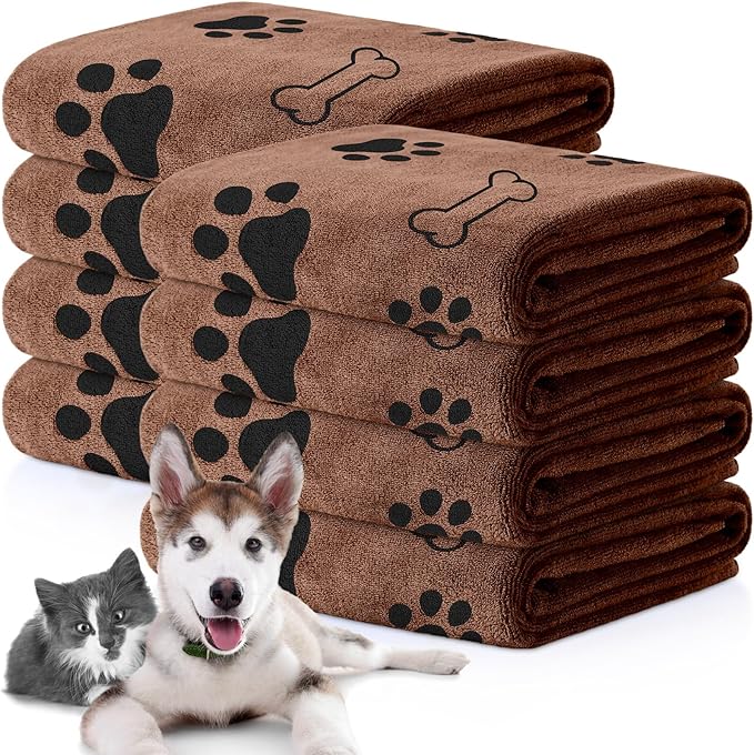 Chumia 8 Pcs Dog Towels for Drying Dogs Cats Pet Towels Bulk Puppy Microfiber Quick Drying Paw Bath Bathing Supplies Absorbent for Medium Pets(Coffee,40 x 24 Inch)