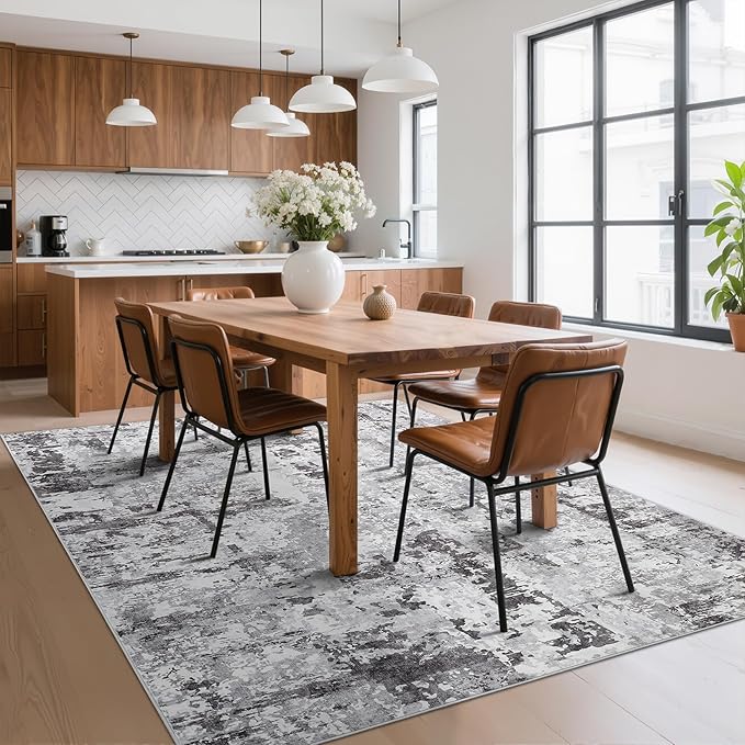 GarveeHome Modern Area Rug 6x9 Washable Rugs for Living Room Aesthetic, Large Abstract Non-Slip Low-Pile Indoor Dark Grey Printed Accent Carpet for Bedroom Dining Room Office