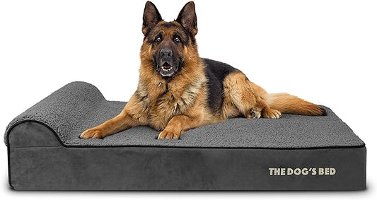 The Dog’s Bed Orthopedic Memory Foam Dog Bed with Headrest, Plush Fabric, Grey Plush, XL, 6-Inch