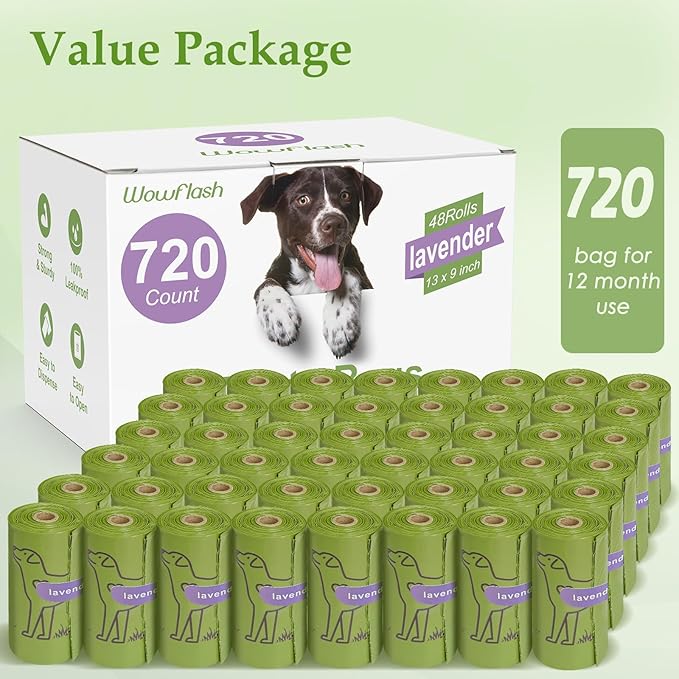 720 Count Lavender Scented 13” x 9”Dog Poop Bags Rolls, Leakproof Strong & Sturdy Waste Bags for Doggie Cat Pet