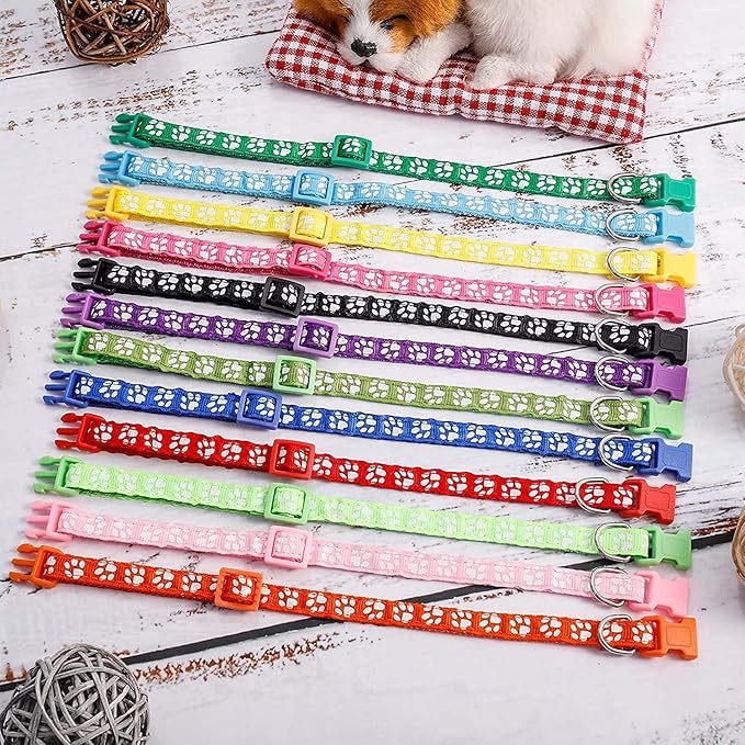 12 Pack Puppy Collars for Litter, Adjustable Puppy ID Collars Soft Nylon Whelping Collars for Newborn Litter Pets