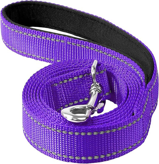 Reflective Dog Leash 4ft Soft Padded Handle Nylon Lead for Small & Medium Dogs, Durable Walking Training Leash for Night Safety (Purple,1Inch Wide)