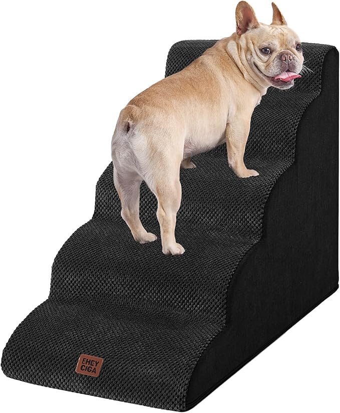 EHEYCIGA Curved Dog Stairs Ramp for High Beds 22.6" H, 5-Step Dog Steps for Small Dogs and Cats, Pet Stairs for High Bed Climbing, Non-Slip Balanced Pet Step Indoor, Black