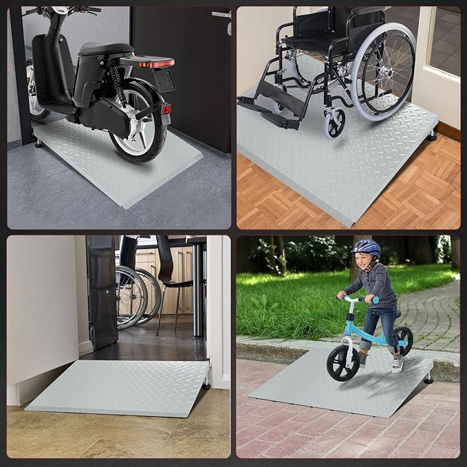 Height Adjustable Door Ramp, Door ramp for 3?? 5??to 7.5??Threshold or Steps, Heavy Duty Door ramp for Wheelchairs Walkers Scooters(27.6" L*37.4" W, Alloy Steel, Max 800LBs)