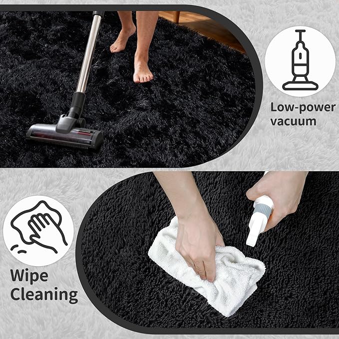 8x10 Area Rug for Living Room: Ultra Soft Fluffy Rug Modern Large Thicked Shag Rug for Bedroom Non Slip Indoor Fuzzy Carpets for Girls Kids Room Nursery Dorm Home Decor Black