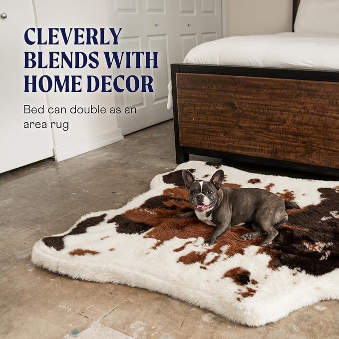PupRug Orthopedic Dog Bed for Large Dogs with Fluffy Soft Faux Fur and Memory Foam for Joint Pain Relief, Machine Washable and Waterproof Couch Bed, Brown and White, Large/Extra Large