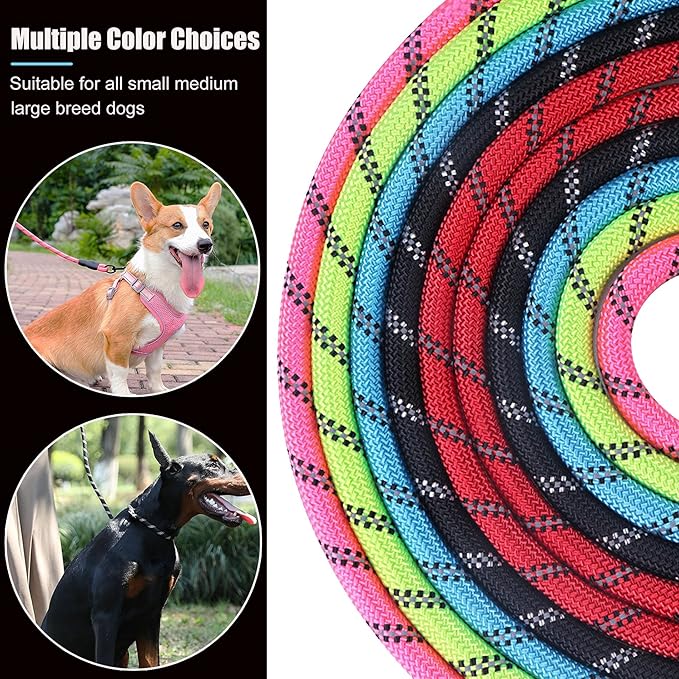 2 Pack Dog Leash, 4/5//6 FT Heavy Duty Nylon Rope Pet Leashes with Comfortable Padded Handle, Reflective Dog Leashes for Small Medium and Large Dogs (6FT-3/8,Black/Purple)