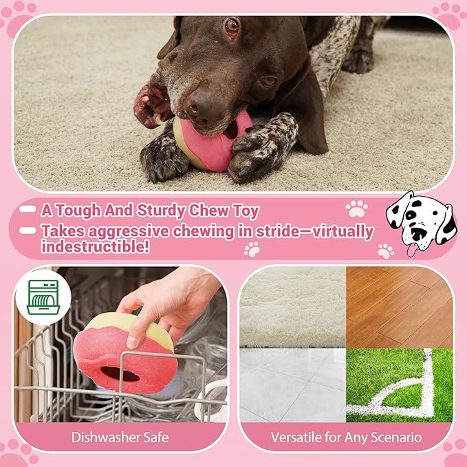 Aggressive Chew Toys for Large Dogs, Pet Valentine Anxiety Relief for Dogs Toy, Dog Chew Toys Indestructible Frozen Dog Treat Toy for Peanut Butter and Frozen Treats Reduces Anxiety, Donut