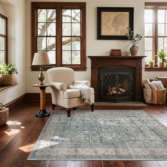 Machine Washable Entryway Throw Rug: Door Mat Indoor Entrance 4x6 Rug Boho Small Area Rug Non-Slip Low Pile Kitchen Rug for Front Door Indoor Entrance Entry Kids Room