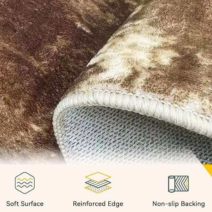 Washable Area Rugs 8'x10' Non-Slip Modern Abstract Soft for Living Room Entryway Bedroom Nursery, Print Pattern, Brown Tan Beige Coffee