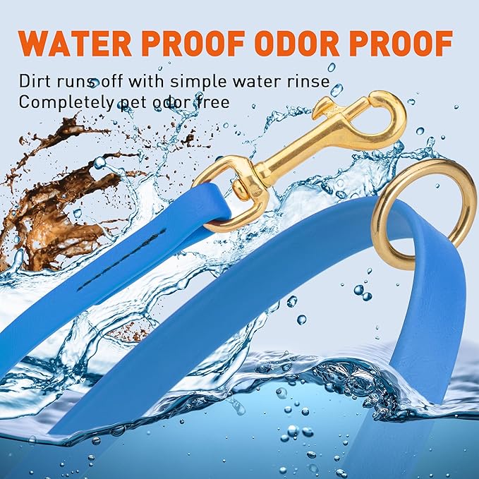 Viper Biothane K9 Working Dog Leash Waterproof Lead for Tracking Training Schutzhund Odor-Proof Long Line with Solid Brass Snap for Puppy Medium and Large Dogs 4ft, Cerulean Blue