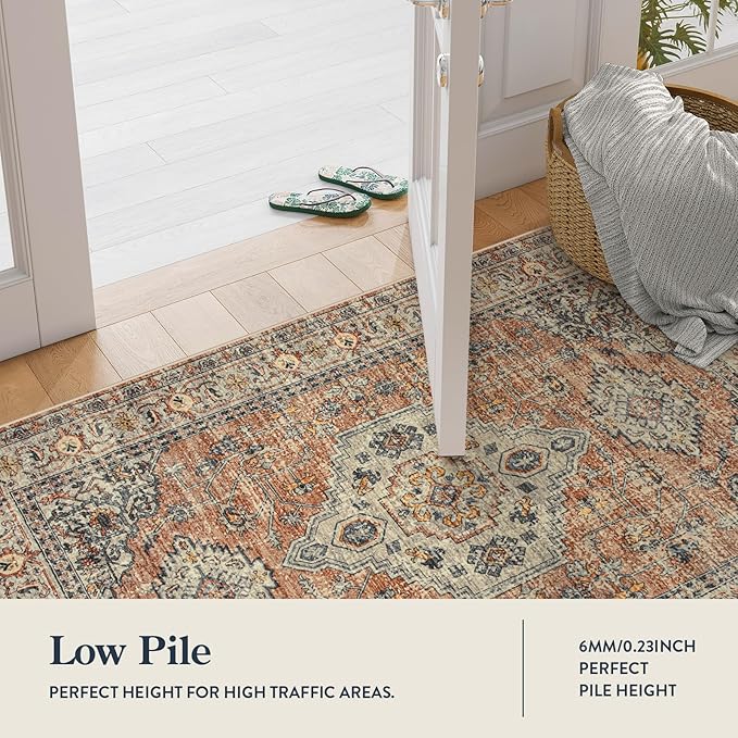 Lahome Oriental Kitchen Runners for Hallways, 2.5x10 Washable Runner Rug Non Slip, Soft Hallway Rug Distressed Ultra-Thin Long Carpet for Bathroom Entryway ?랡edroom, Peach/Orange
