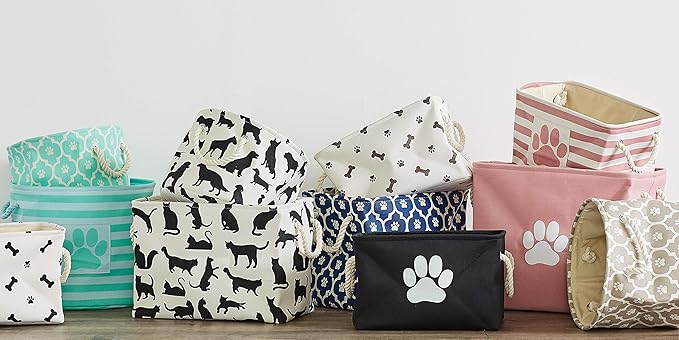 Bone Dry Pet Storage Collection Striped Paw Patch Bin, Rose, Small Round