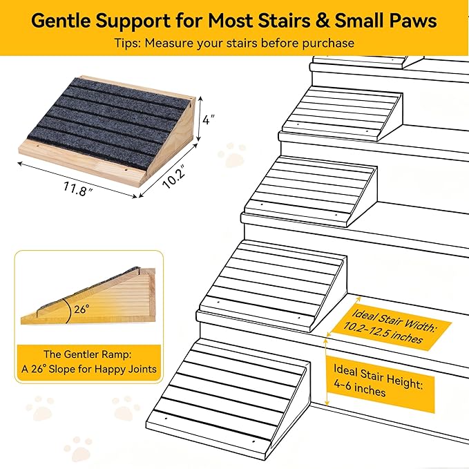 COZIWOW 6 PCS Dog Ramp for Stairs, Non-Slip | Sturdy | Wooden Dog Stairs Pet Ramp for Small Medium Dogs Cat, Pet Steps Stair Wedges Assist for Injured & Older Pets, Gentle Slope Step Stairs(6)