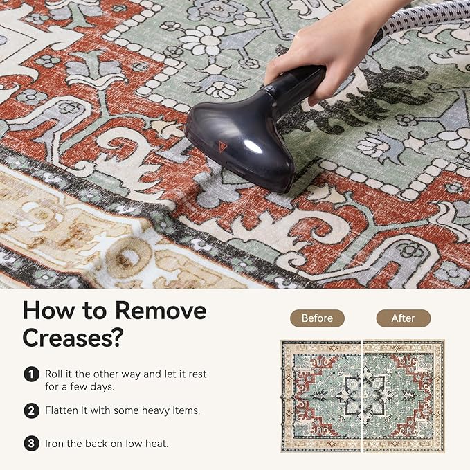 Lofus 3x5 Area Rugs for Living Room, Machine Washable Area Rug, Soft Small Rugs for Bedroom, Kitchen, Office and Indoor, Vintage Boho Carpet, Non-Slip Low Pile Carpets, Beige Orange