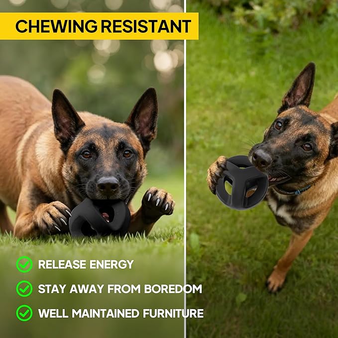 PetiFine Indestructible Dog Ball,Tough Dog Toys for Aggressive Chewers,Non-Toxic Natural Rubber, Chew,Tug & Fetch,Dog Ball Toy for Medium Large Breeds,4.5”(Black)